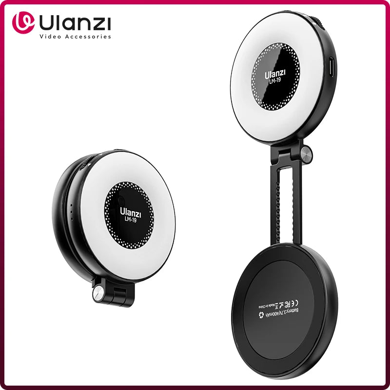 ភ្លើងវីដេអូ Ulanzi LM19 MagSafe ភ្លើងថតរូប Selfie ពីរពណ៌សម្រាប់ iPhone 16 15 14 Pro Max ភ្លើងបំពេញត្រឡប់ជាជើងទម្រទូរស័ព្ទសម្រាប់វីដេអូ Vlog
