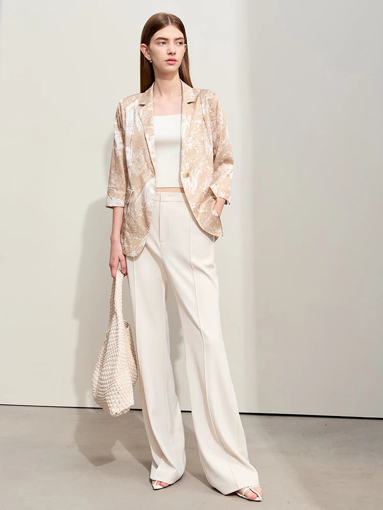 AmII Minimalism Silk Blazers 2026 Summer Notched Printed Basic Fashion Jacket Three Quarter Women Office Lady Blouse 12452146