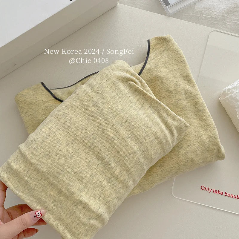 Korean Lazy Pajama Set For Women Autumn Winter Long Sleeved Home Clothes Skin Friendly Sleepwear Pyjamas Suit Lounge Nightwear
