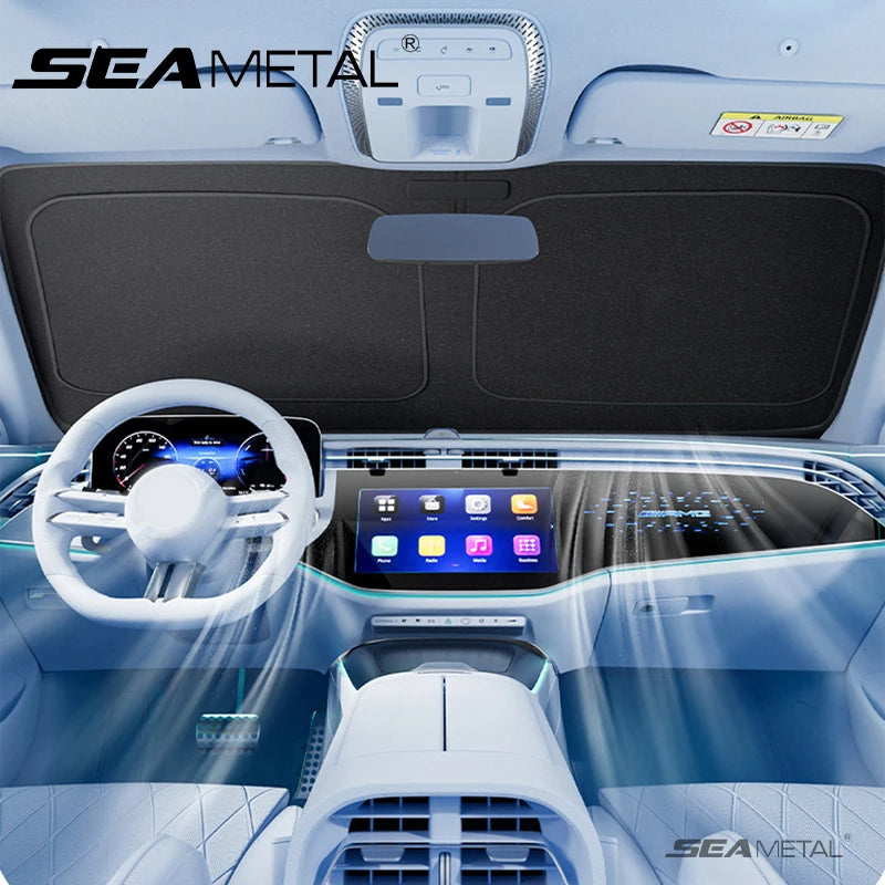 SEAMETAL Car Sunshade Cover Upgrade Fabric Auto Windshield Umbrella Front Sun Shade Parasol Foldable Summer Protection 145x80CM