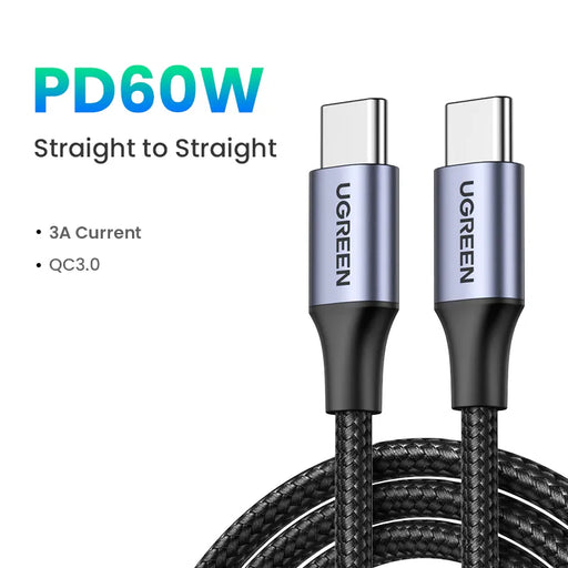 UGREEN 60W 100W USB Type C To USB C Cable For Macbook iPad Samsung Xiaomi PD Fast Charging Charger Cord 3A Fast USB C Cable 60W Metal Grey CHINA