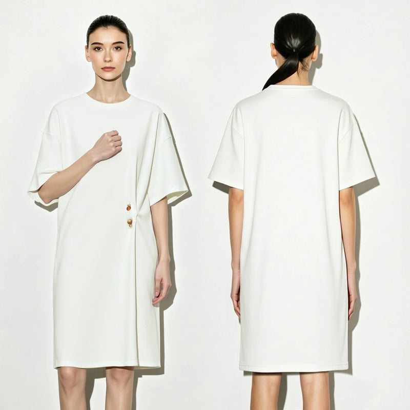 Amii 2026 Summer Womens Dresses New O Neck Drop Shoulder Short Sleeve Loose Dress Cotton Air Layer Casual Woman Clothes 12652040