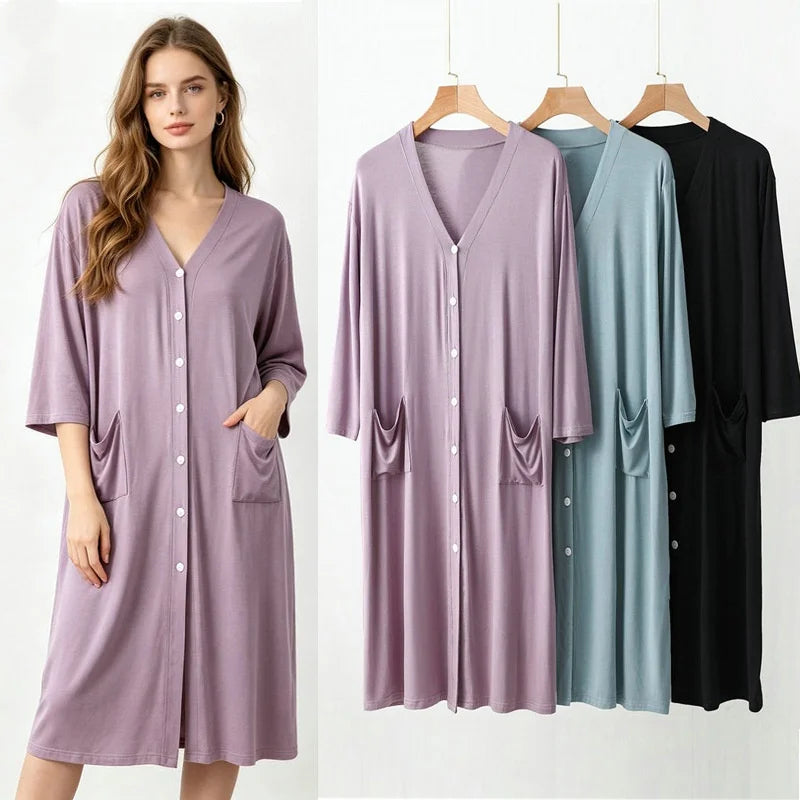 Modal Women's Nightgown Button Design Night Dress Woman Nightie Summer One Piece Pajamas Nighty Loose Nightwear Ladies Sleepwear
