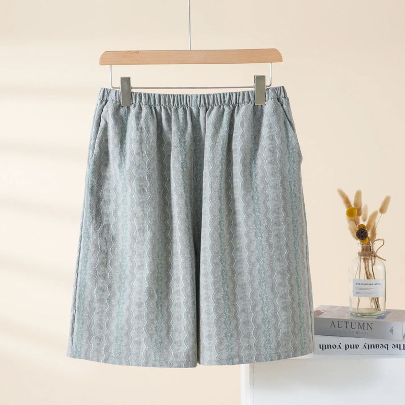 Summer Couple Sleepong Pants 100% Cotton Gauze Men's and Women's Thin Loose Home Pants Elastic Waist Shorts Pajama Pants