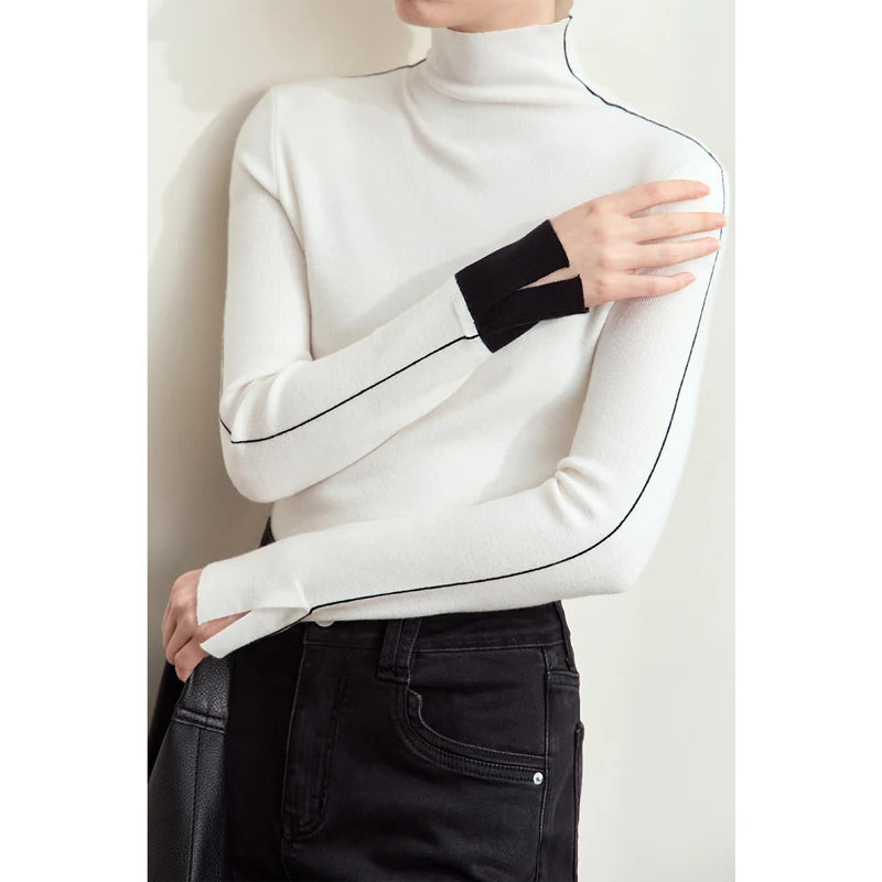 អាវយឺតក AMII Minimalist Turtleneck សម្រាប់ស្ត្រីឆ្នាំ ២០២៥ រដូវស្លឹកឈើជ្រុះថ្មីពណ៌ផ្ទុយស្រឡះដៃអាវវែងសម្រាប់ស្ត្រី 12453067