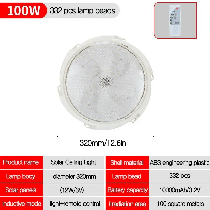 Solar Ceiling Light Home Bedroom Remote Control Ceiling Lamp Balcony Living Room Solar Powered LED Outdoor Decorative Lighting