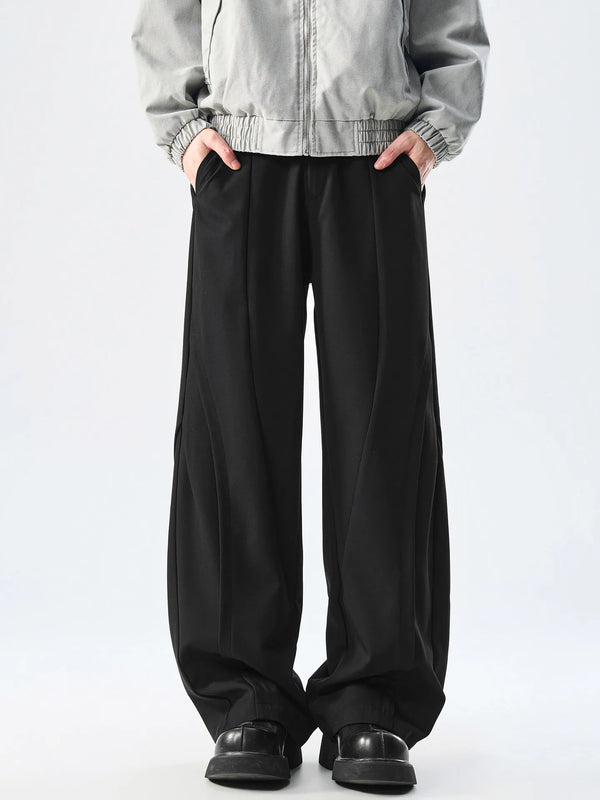 DUKEEN Men's Wide Leg Pleated Trousers Loose Fit High Waist Casual Streetwear Baggy Slacks Korean Vintage Style