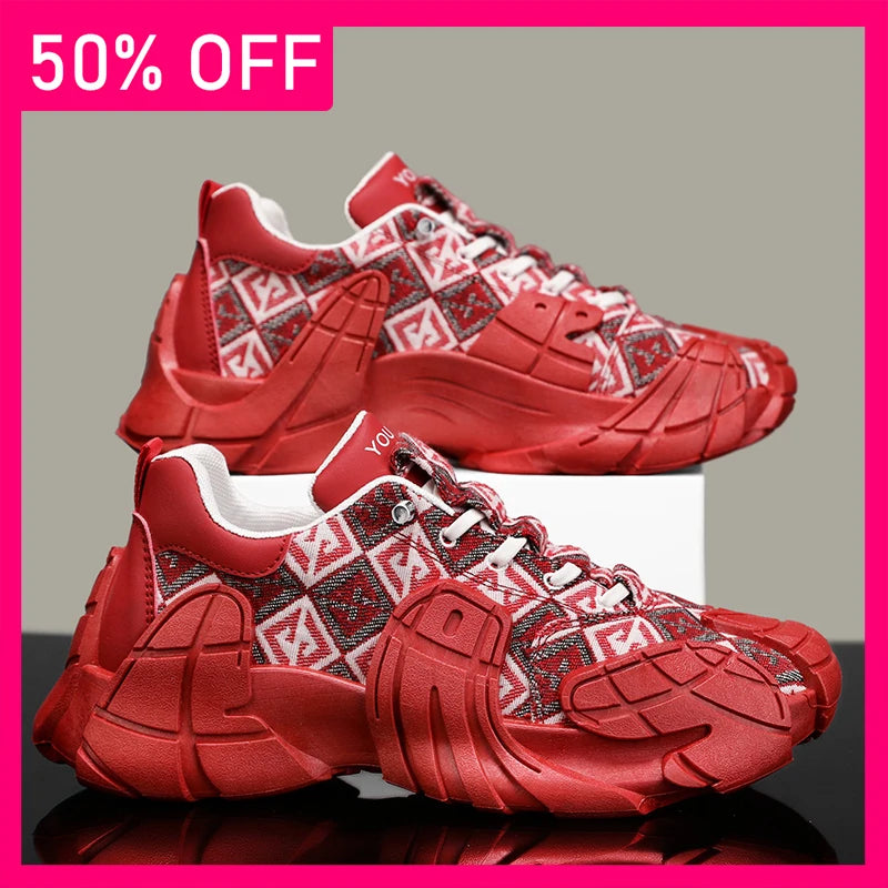 Men Sports Shoes Thick Soled Cushioning Anti Slip Trendy Mesh Breathable Lace Up Running Shoes 2026 New Light Sports Shoes