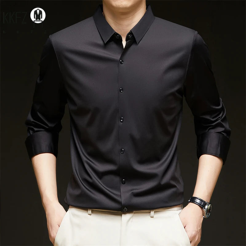 New Men's Business Casual Long Sleeved Solid Color Shirt Wrinkle Resistant Wrinkle Free Comfortable All Season Versatile Top