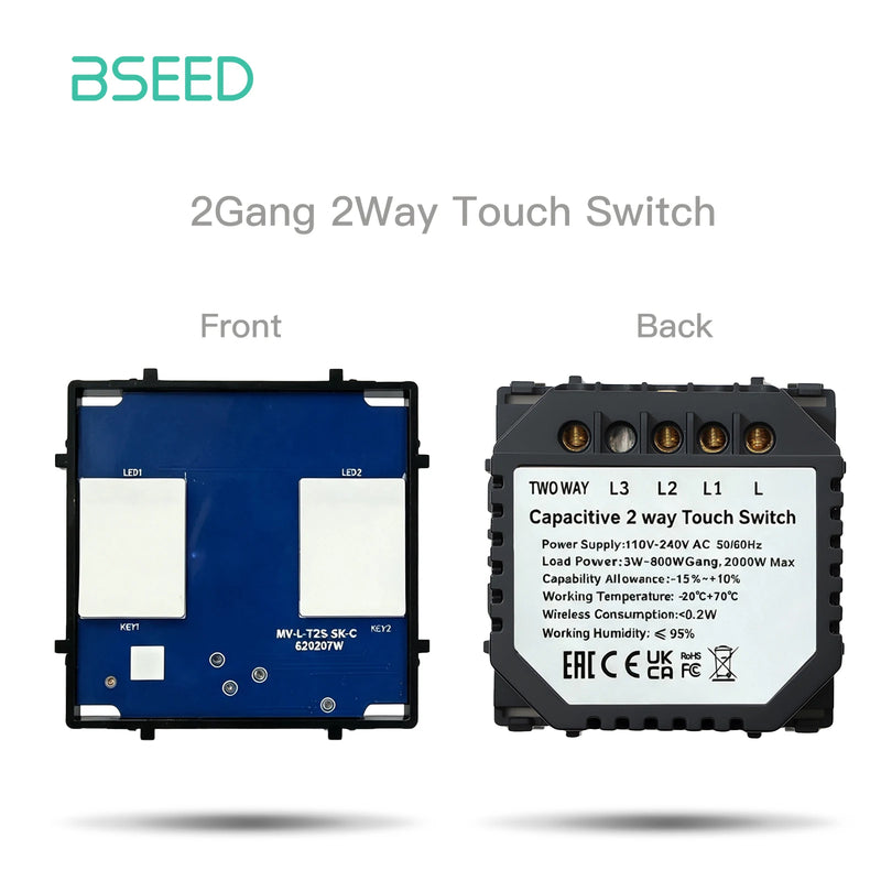 BSEED Touch Light Switch 1/2/3Gang Dimmer Switch Function Parts Glass Panel Gray EU Wall Socket Plug DIY Free Combination