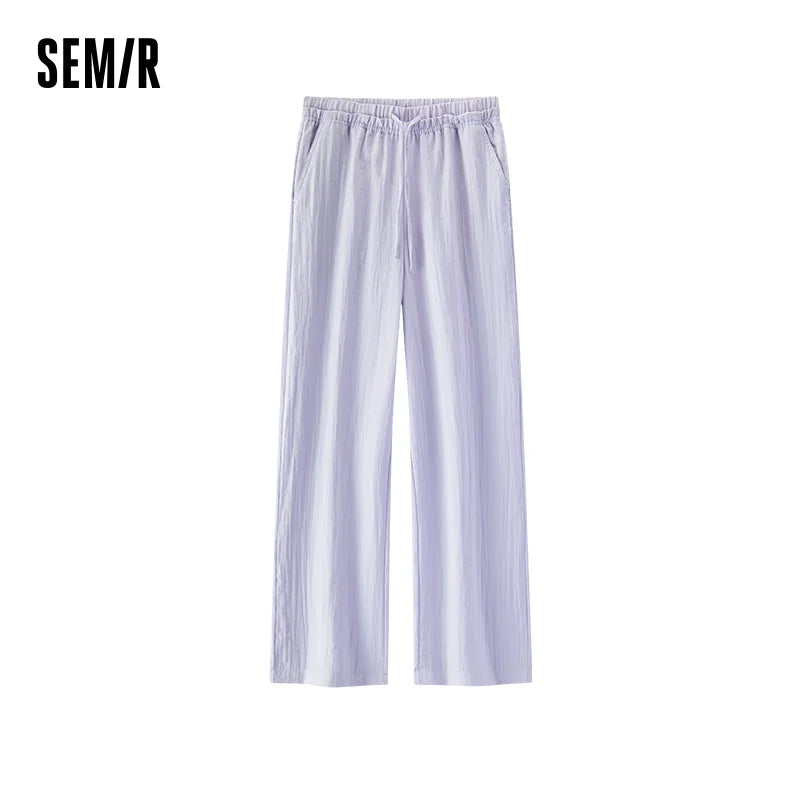Semir Women Pants Solid Textured Ruffle Elastic Waist Loose Draped Long Summer 2026 Wide Leg Casual Trousers Bottom