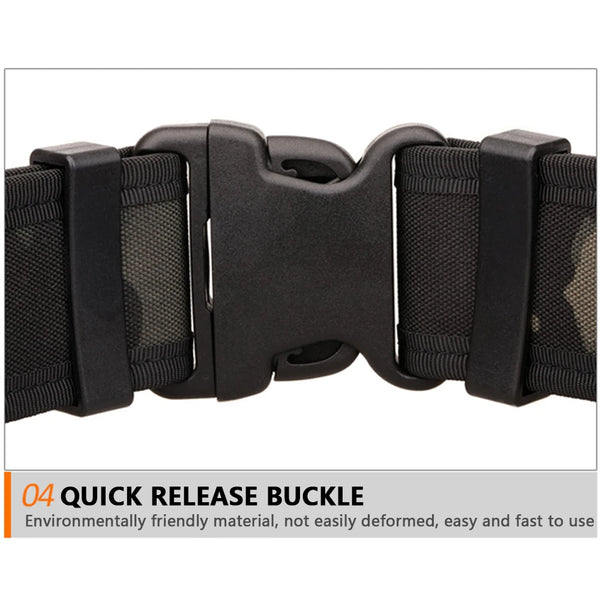 TUSHI New Men's Quick-Release Tactical Belt Outdoor Camouflage Nylon Wide Waist Belt for Mountaineering Hiking Work Fishing