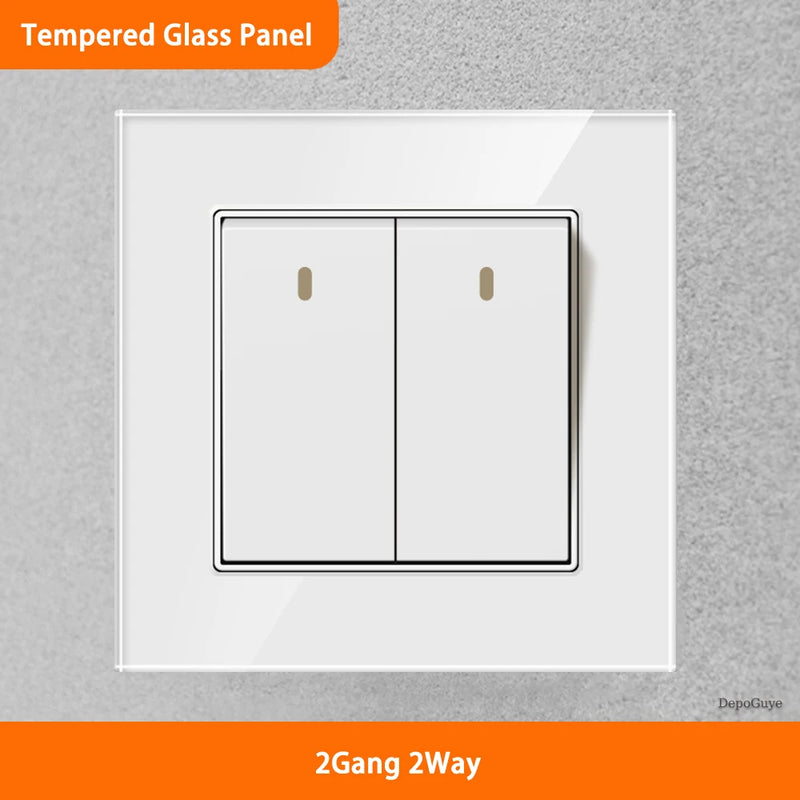 White Universal UK 13A Socket with USB Type-C 18W Fast Charging Wall Socket,Tempered Glass Button Light Switch,Dual 3pin Socket