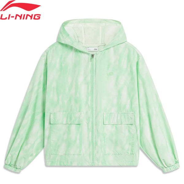 អាវក្រៅកីឡាសម្រាប់នារី Li-Ning មានមួក AT._UV-50+ មានហោប៉ៅ អាវក្រៅទាន់សម័យ AFDU374
