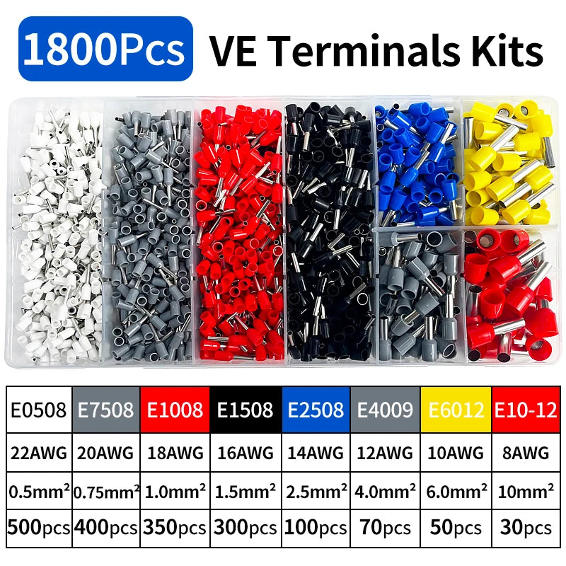 200/450/800/1250/1800/1900Pcs Sturdy Electrical Connectors with Pressure - Connection Ring Terminals E0508 E7508 E1008 E1508