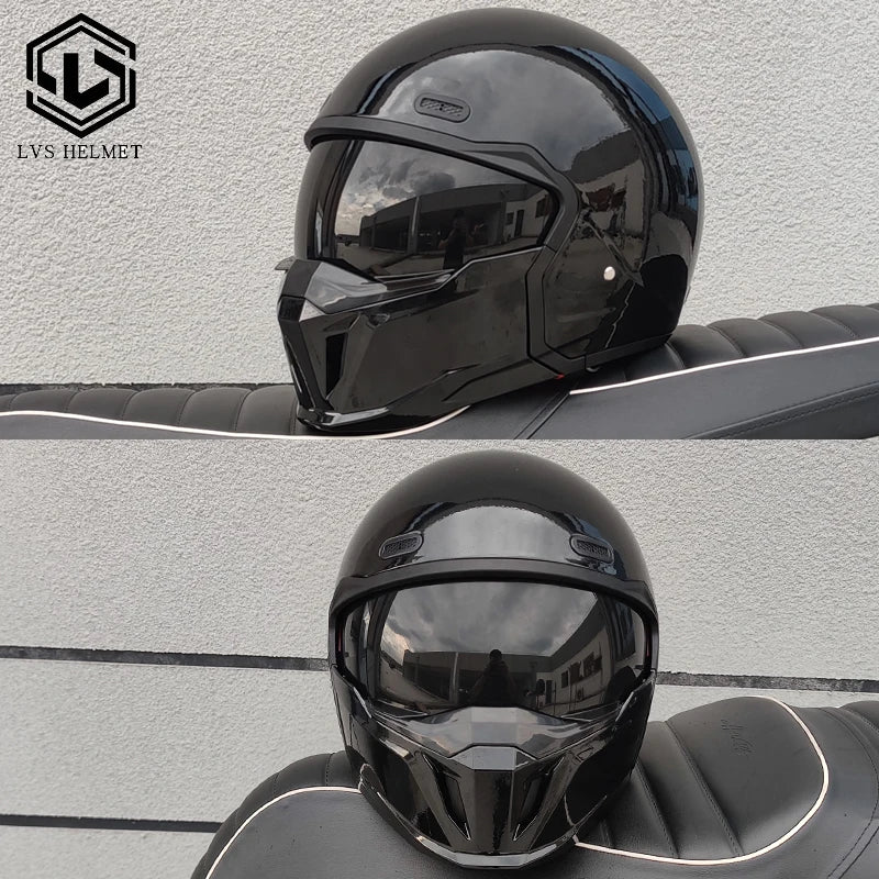 LVS-601 motorcycle retro helmet modular detachable combination full helmet semi covered pilot helmet scooter off-road DOT
