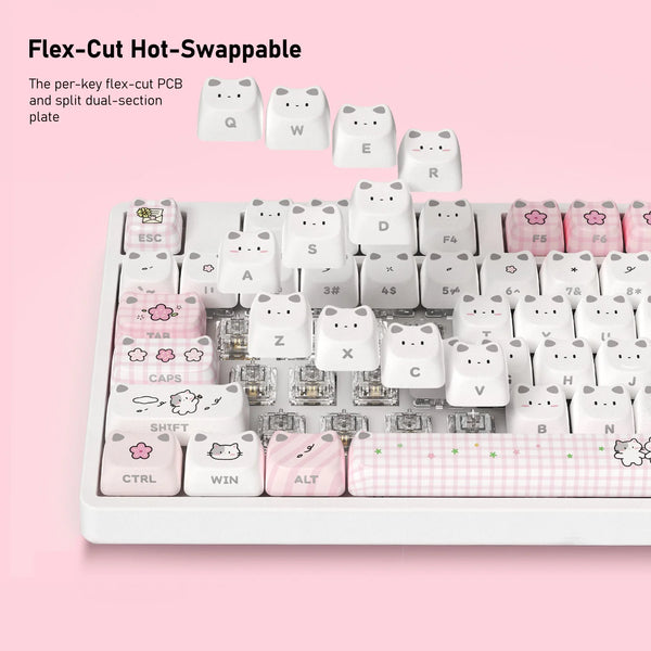 Akko 5108 V5 Mechanical Keyboard MAO Shiny Kitten Keycap 108-Key Full Size Per-Key Flex-Cut Hot Swap 8K RGB Tri-mode Keyboard