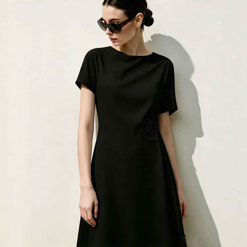 Amii Women’s Dress 2026 Summer New Asymmetric Dolman Sleeve Cowl Neck Lace Slim Fit Elegant Midi A-Line Dress For Women 12642108
