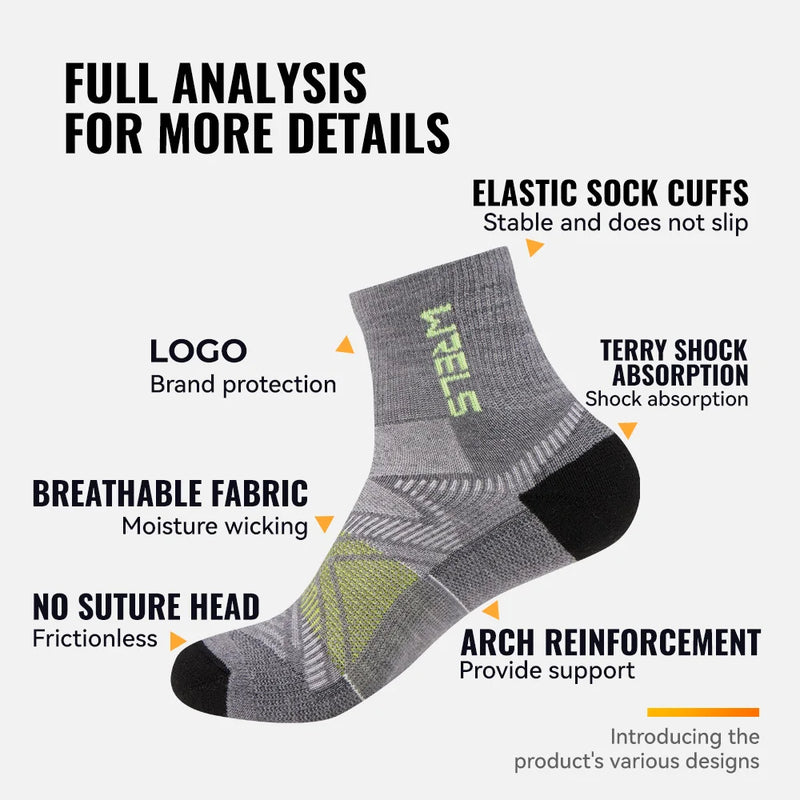 WRELS 1/2/3pairs Merino Wool Ankle Hiking Running Socks Compression Support Thick Cushion Moisture Wicking Breathable Socks