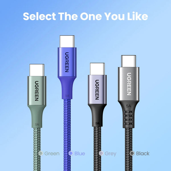 ខ្សែសាក UGREEN USB-C PD3.0 100W ប្រភេទ C ទៅប្រភេទ C ខ្សែសាកលឿនសម្រាប់ MacBook Samsung S26/25 iPhone 18/17/16 ខ្សែប្រភេទ C QC4.0