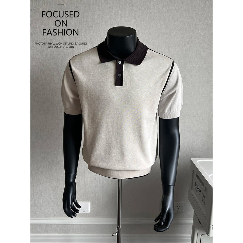 Old Money Style Men's Polo, Contrast Collar Knit Short Sleeve.Vintage-Inspired Men's Polo for Modern Sophisticates