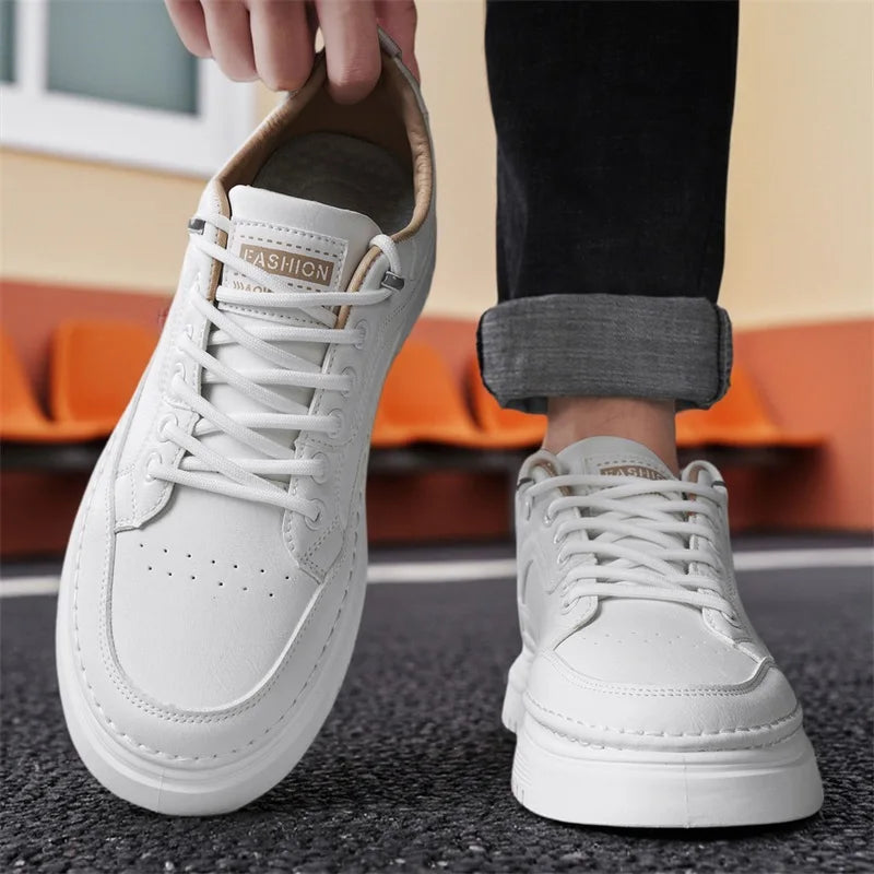 Students casual white shoes spring new soft-sole anti-slip comfort flat outdoor walking shoes men's thick-sole sports board shoe