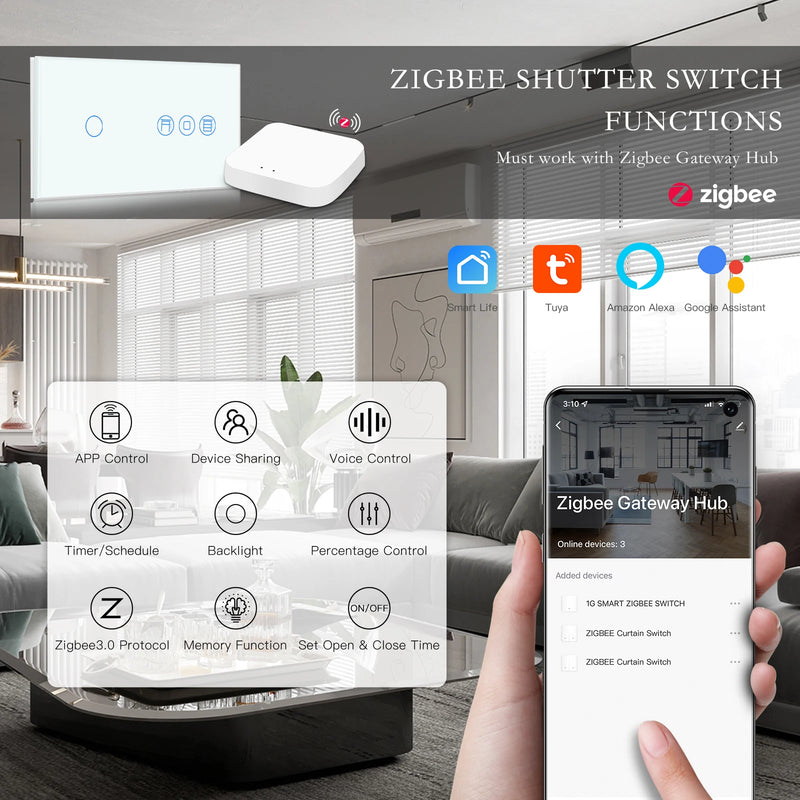 BSEED Smart Zigbee Tuya Switches For Electric Motorized Blinds Roller Shutter Wireless Light Switch Support Smart Home Alexa App