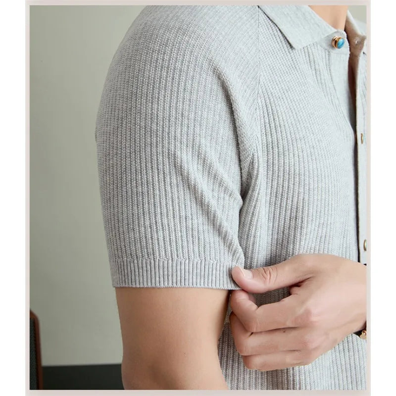 Men's Short Sleeve Knitted Polo Shirt | Breathable Linen & Tencel Blend | Casual Slim Fit Business Top | Summer Old Money Style