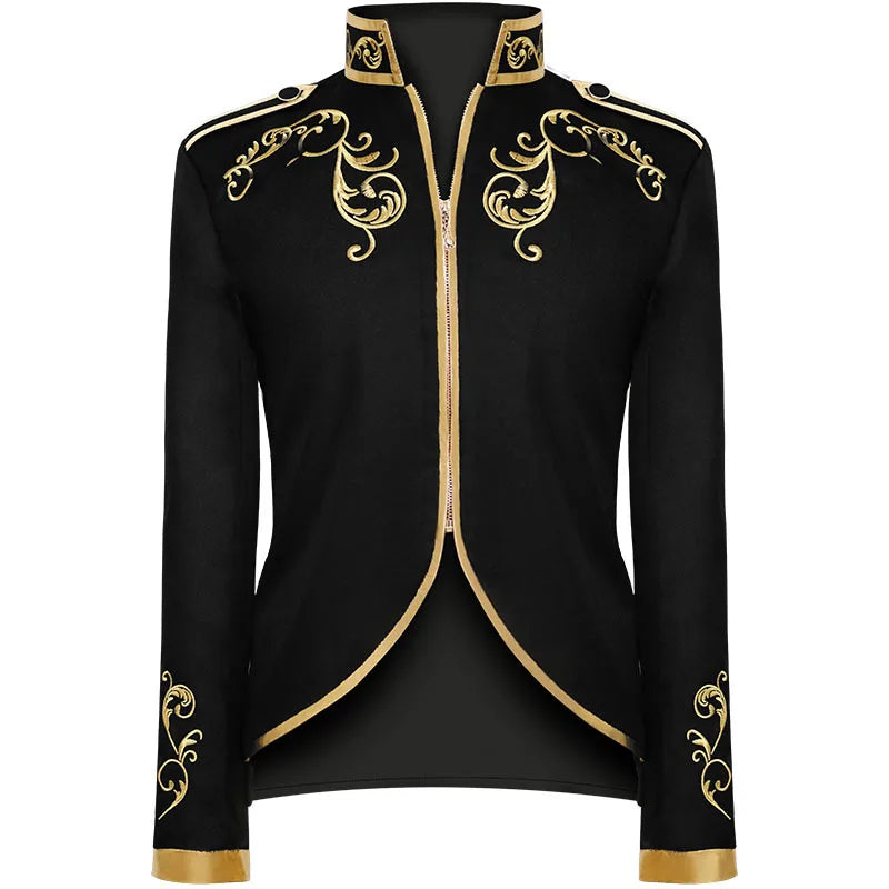 2026 New Halloween Men's Fashion Jacket, Blue Court Prince Embroidered Coat, Red Black White Purple Green Available Jackets