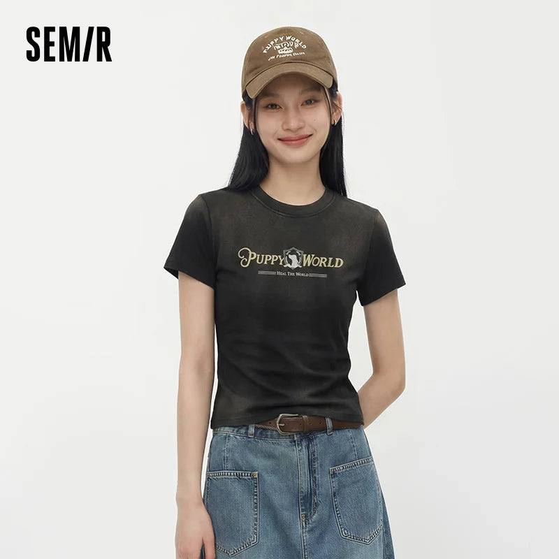 Semir Womens Tshirt 2026 Short Gradient Washed Slim Printed Sweet Cool Style Slim Fit