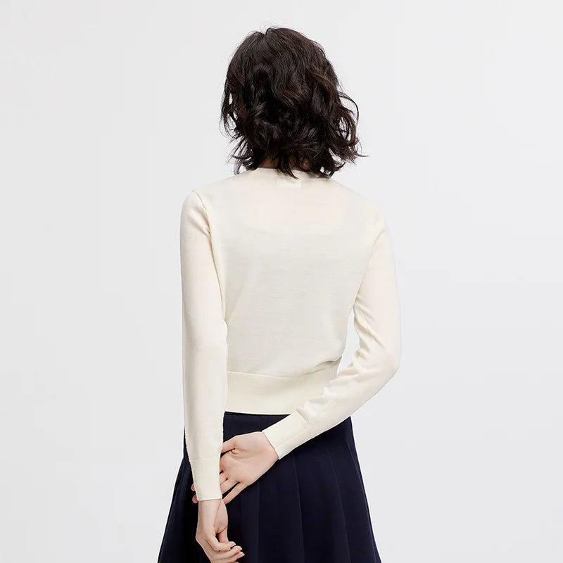 Semir Women Cardigan Short Contrast Crew Neck Faux Two Piece Wool Blend Soft Elegant Autumn Knitwear Daily Wear 2026