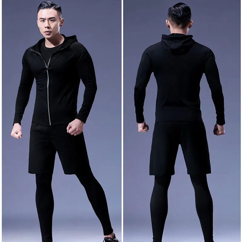 Men's Compression Hooded Jacket Spring Fall Tight Fit Sports Hoodie Running Jogging Gym Fitness Outdoor Casual Sportswear