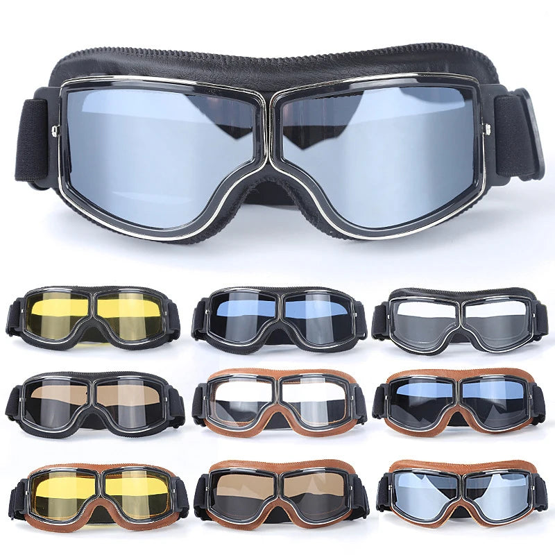 Newest -Style Leather Goggles Vintage Motorcycle Goggles Vintage Motorcycle Goggles Retro Jet Helmet Glasses