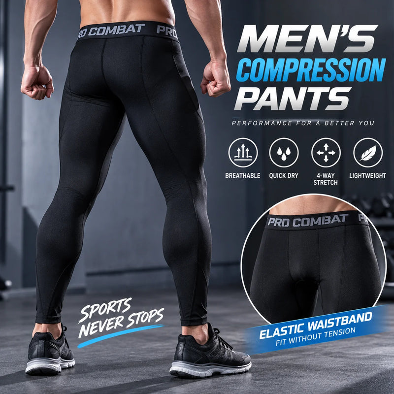 Men's Compression Running Tights Quick Dry Stretch Gym Fitness Training Pants Athletic Sports Leggings