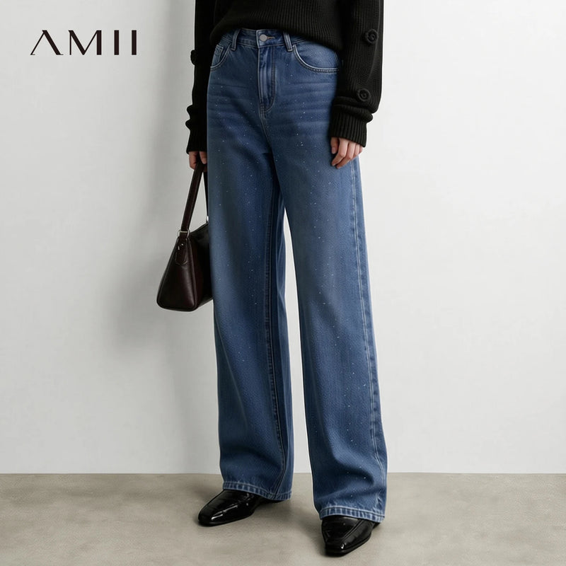 Amii Women's Jeans Cotton Denim Trouser Glitter Casual Vintage Slimming Fashion Straight Pants 2026 Autumn Women Jeans 12643113