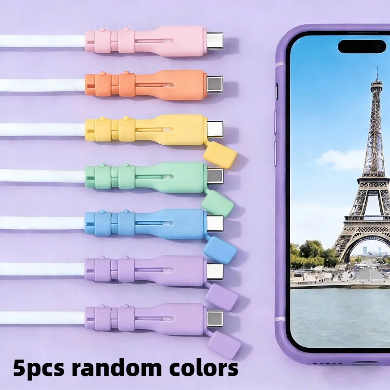 ស្រោមការពារខ្សែ USB-C ចំនួន 5/10 សន្លឹក ការពារការបាក់ ស័ក្តិសមសម្រាប់ស្មាតហ្វូន ថេប្លេត ឆបគ្នាជាមួយខ្សែទិន្នន័យ USB-C។