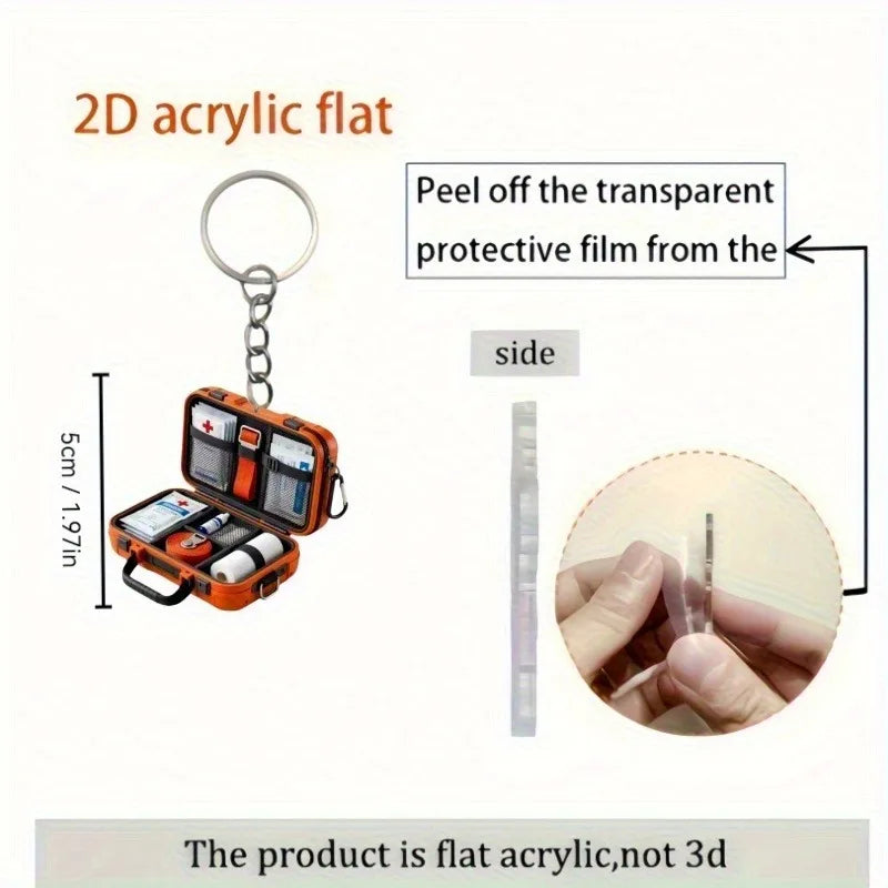 1pc 2D Flat Proportional First Aid Kit Keychain,Compact and Portable Care with CPR Guide Symbols,Bandage and Patch Compatible.