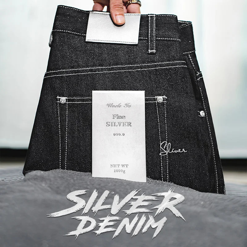ខោខូវប៊យ Maden Silver Denim Vintage សម្រាប់បុរស Amekaji Selvedge Raw Denim 13 Oz Straight Fit Pants ទំហំ 28 ដល់ 38 សម្លៀកបំពាក់បុរសថ្មី