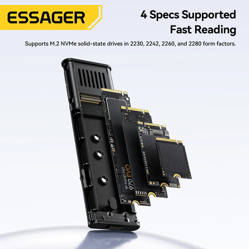 ឧបករណ៍ភ្ជាប់ Essager M.2 NVMe SSD Adapter 10Gbps USB 3.2 Gen2 Mobile Case 2 in 1 Type C/USB A Ports External Hard Disk Enclosure