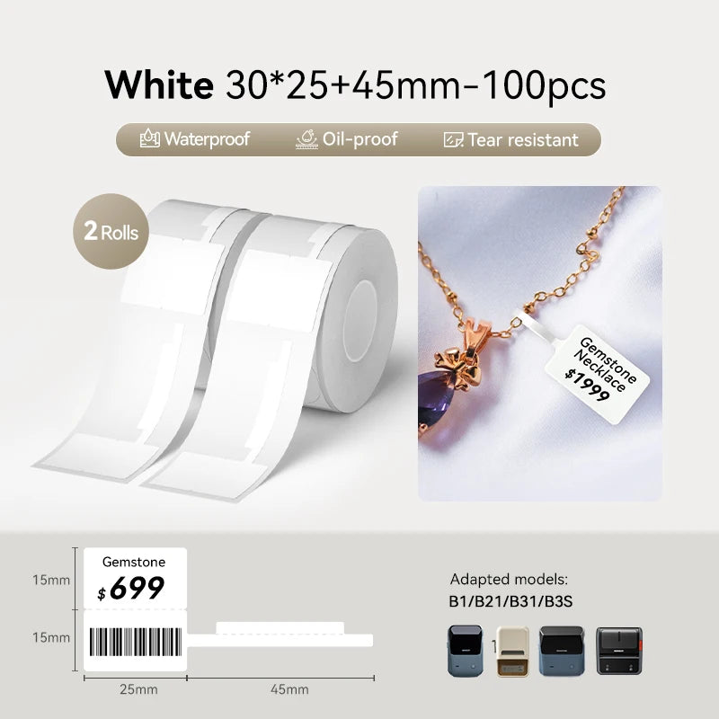 2 Rolls NIIMBOT B1 B21 B3S Thermal Label Clothing Price Food Self-adhesive Tag Waterproof Office Pocket Printer Label Paper