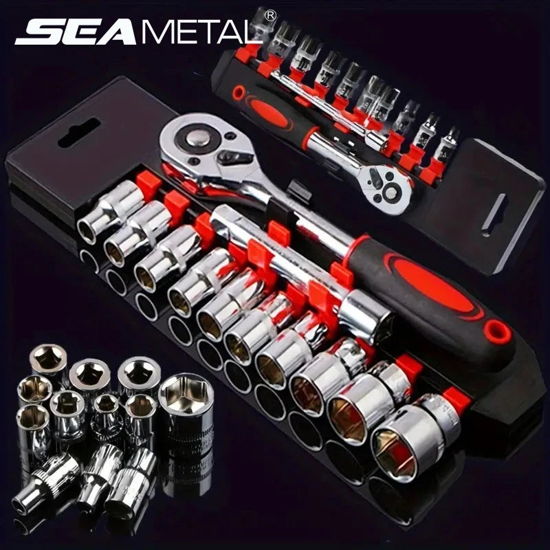 SEAMETAL Upgrade Wrench Socket Set Auto Repair Hand Tools Short Socket Ratchet for Car Boat Motorcycle Bicycle Repairing Kits