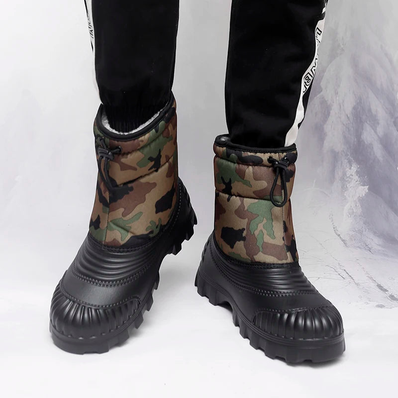 Men's classic high-top casual snow boots winter light warm velvet cotton boots soft sole non-slip comfort outdoor walking boots