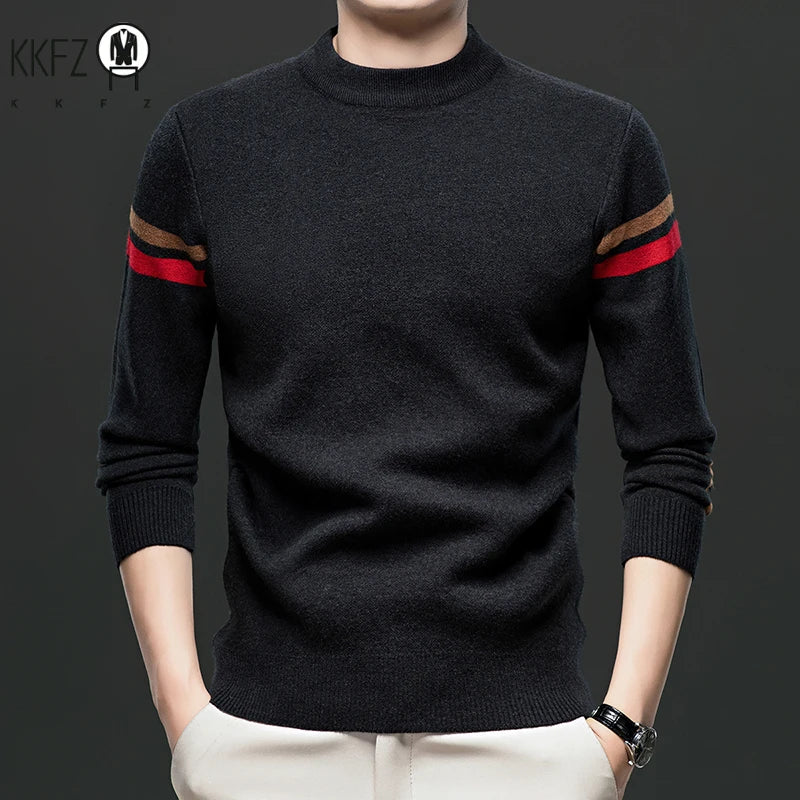 New Autumn and Winter Men's Casual and Fashionable Long Sleeved Round Neck Knitted Sweater Warm and Versatile Top
