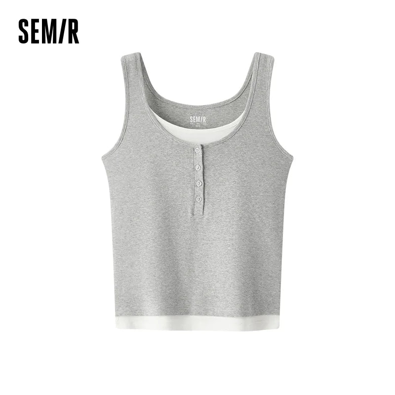 Semir Women Vest Color Block Fake Two Piece Slim Fit Tank Minimalist Versatile Trendy Petite 2026 Summer Top