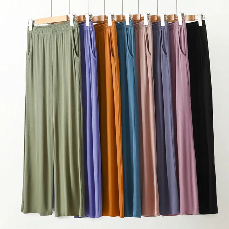 Female Trousers Modal Home Pants Women's Spring Autumn Summer Sleepwear Pantalones Casual Wide Leg Pajamas Pant Plus Size XL-7XL