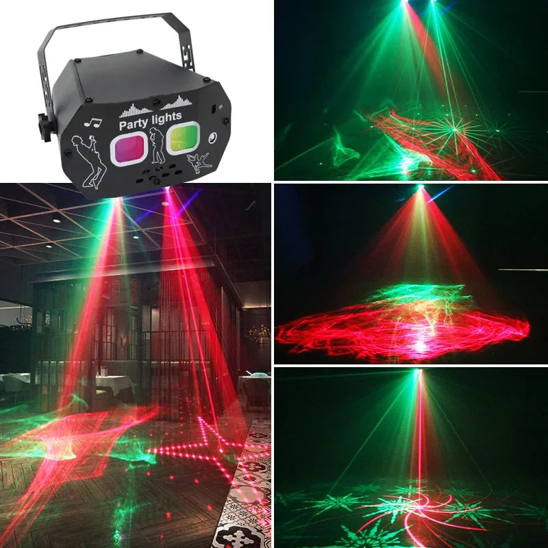 LED DJ Laser Projector Stage Disco Lights Rotating Ball Strobe Remote Sound Control Party Light for Christmas Wedding Holiday