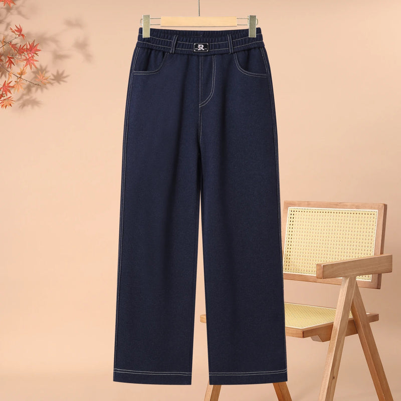 ខោជើងវែងរោមចៀមសម្រាប់នារី រដូវស្លឹកឈើជ្រុះ រដូវរងា ថ្មី រោមសត្វ ចង្កេះខ្ពស់ រលុង ខោខូវប៊យធម្មតា