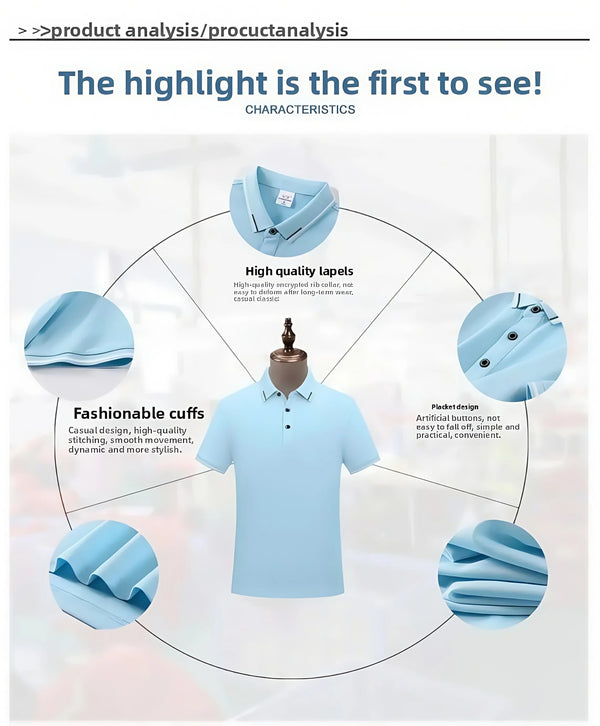 5A antibacterial intercolor Short Sleeve Turn-down Collar  Top  Business Sport 12 colors High-End Pure Cotton Polo shirt