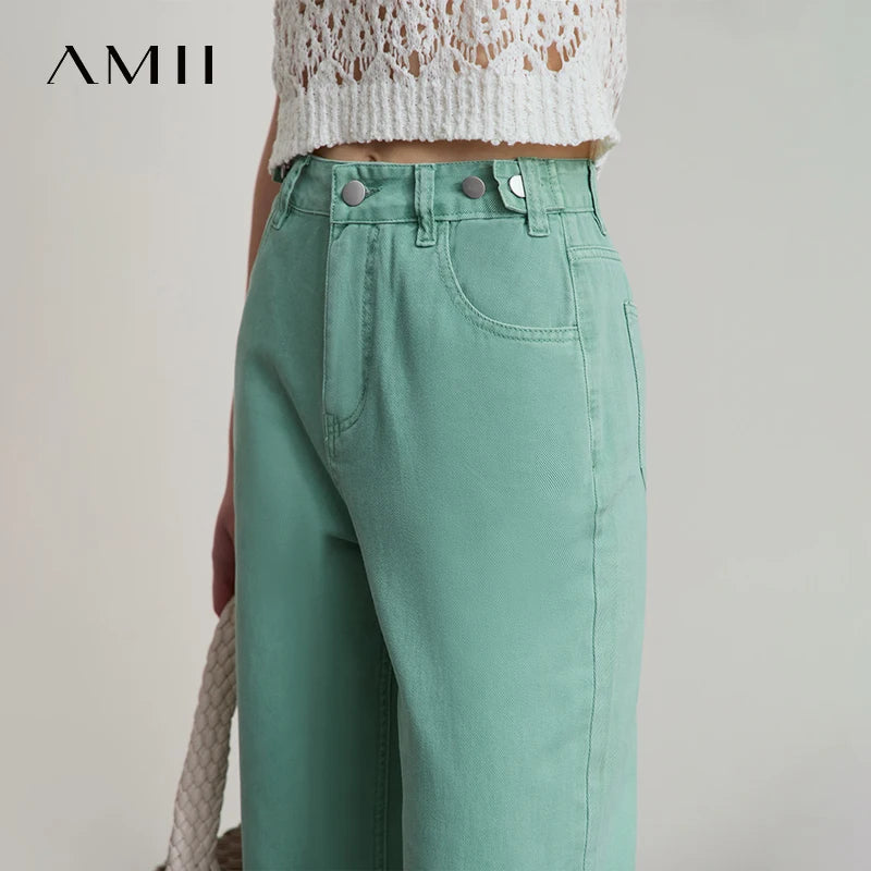 ខោខូវប៊យ AMII Minimalist សម្រាប់នារី រដូវស្លឹកឈើជ្រុះ ឆ្នាំ២០២៥ ខោជើងត្រង់បែប Retro ថ្មី ងាយស្រួលស្លៀក ខោកប្បាសពណ៌សុទ្ធ សម្រាប់ធ្វើដំណើរ 12542026