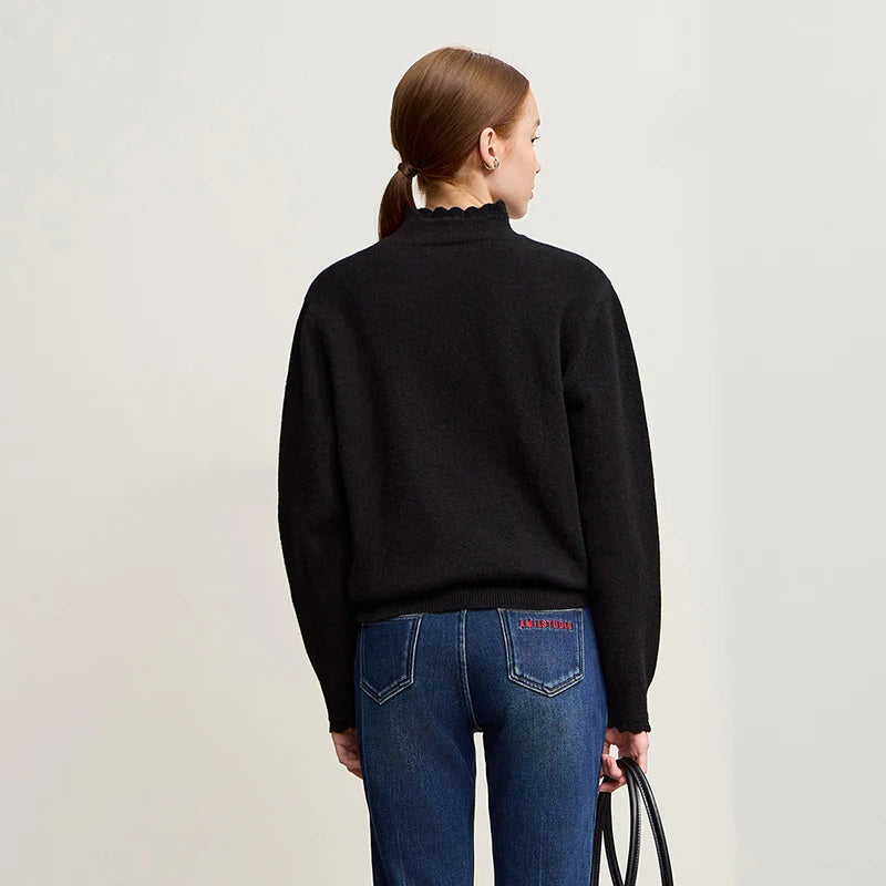 Amii Pullovers Sweater For Woman 2026 Winter New Commuter Elegance Semi-turtleneck Knitwear Loose Versatile Knitted Top 12524103